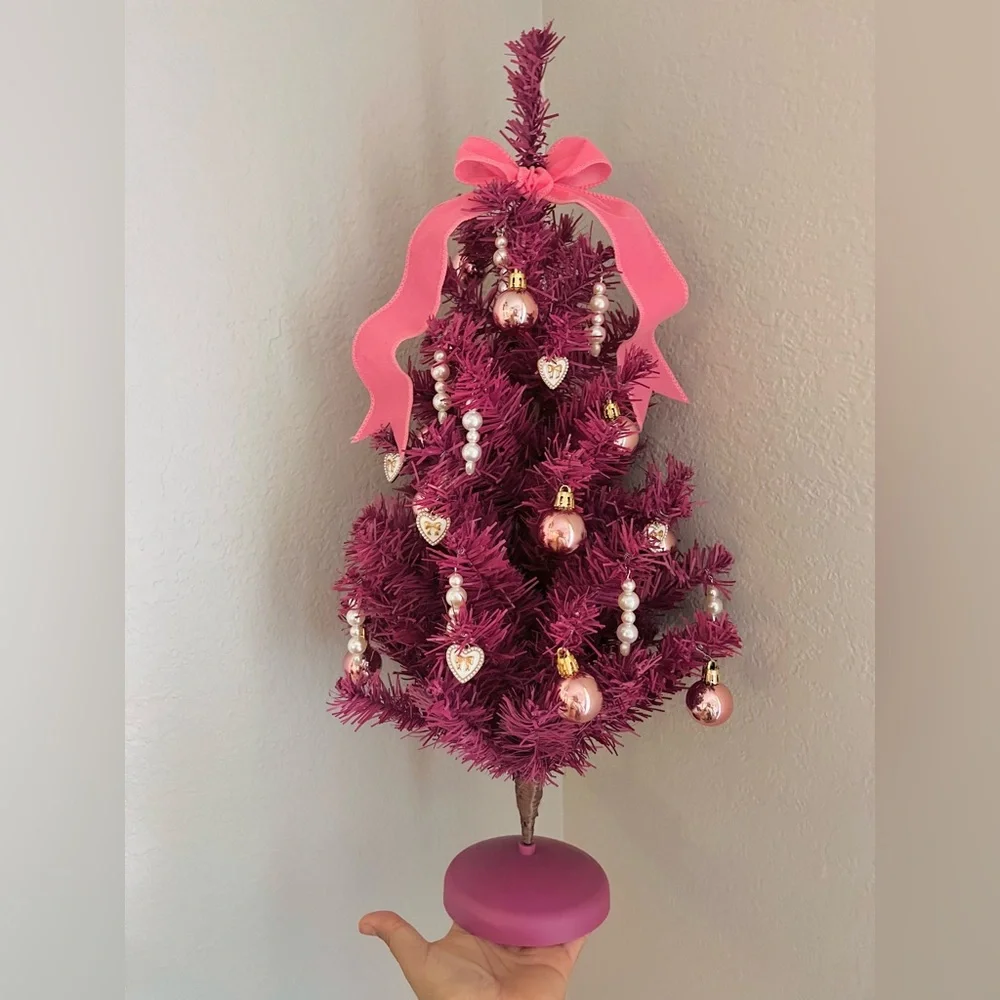 Barbie-Inspired Pink Christmas Tree 22” Coquette Glam Holiday Decor